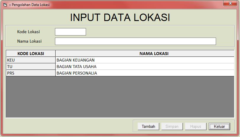 2. Form Input Digunakan untuk menambah data lokas atau meng-update data lokasi yang sudah ada, seperti pada
