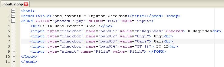 Form Input Type CHECK BOX Pada form inputan jenis check