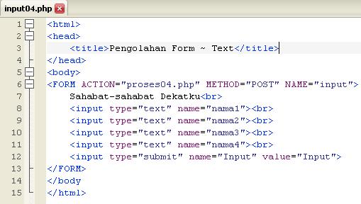 Form Input Type TEXT dan PASSWORD Program 4.6 Nama File : input04.
