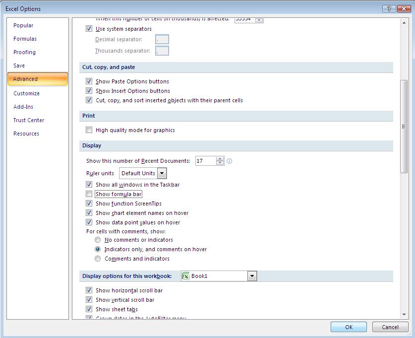 13. Mengatur Tampilan Windows Excel 2007 - Untuk menampilkan dan menyembunyikan formula bar: a. klik Office Button b. Excel Options.