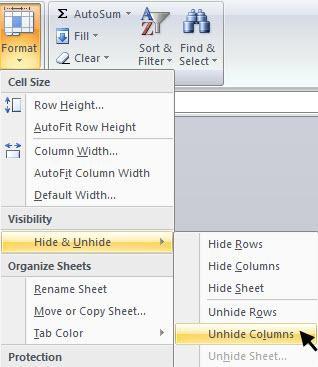 Untuk menampilkannya kembali sheet tersebut, pada tab Home kategori Cells pilih Format >