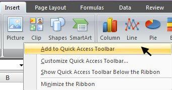 b. Klik kanan pada tombol perintah yang diinginkan lalu pilih Add to Quick Access Toolbar. c. Klik kanan pada ruang kosong Ribbon lalu pilih Costumize Quick Access Toolbar d.