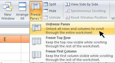 Untuk menonaktifkan Freeze Panes, pilih tab View kategori Window > Freeze Panes > Unfreeze Panes. f.