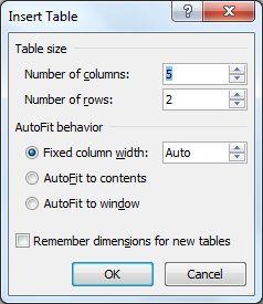 1. Klik tab insert, klik tabel, lalu klik Insert Table. Akan muncul tampilan seperti berikut : Gambar 3.2.