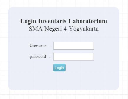 4.4 Manual Program a. Tampilan awal Tampilan awal dari sistem informasi inventaris laboratorium adalah halaman login atau index.php. Admin dan laboran diharuskan login untuk dapat menggunakan sistem.