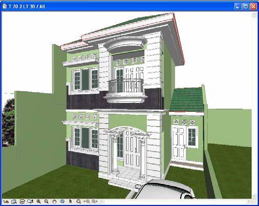 Gambar 1.5 Desain pada bidang 3D Window Fungsi yang spesifik maupun kelebihan variasi dari bidang kerja 3D (3D Window) pada ArchiCAD adalah sebagai berikut: a.
