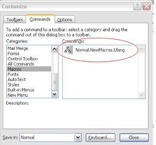 Klik toolbar atau menu File Save Normal, dan tutup windows tersebut. Agar macro tersebut dapat di akses dengan menekan tombol ALT U, maka langkah selanjutnya adalah sebagai berikut: 1.