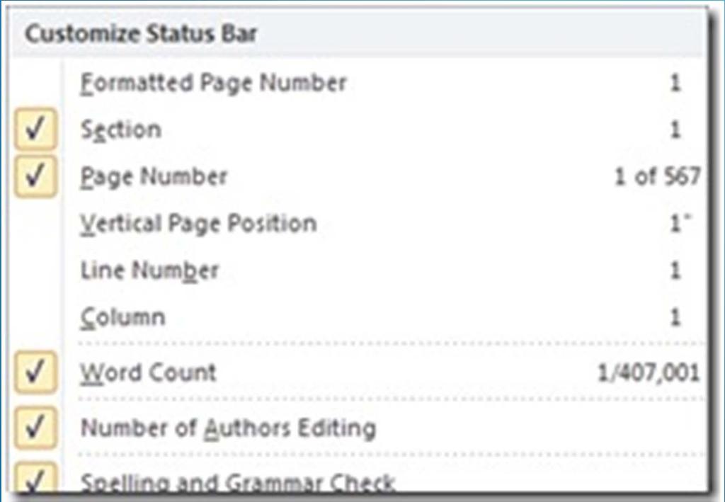 Mengubah Status Bar Mungkin Anda tidak menyadari kalo status bar di MS Word juga bisa di ubah sesuai