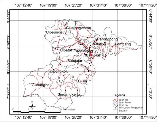 19 Gambar 3. Peta Lokasi Pengecekan Lapang di Kabupaten Bandung Barat 3.3.3 Tahap Analisis Tahap analisis terbagi atas dua tahapan, yakni analisis skalogram dan teknik pendugaan laju perubahan lahan.