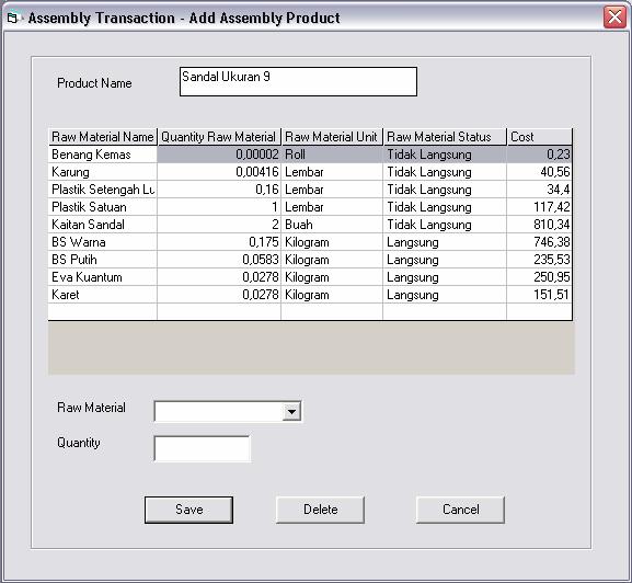 225 Gambar 5.34 Layar Assembly Transaction Add Assembly Product Optimize Product Menu ini merupakan menu inti dari tujuan dibuatnya program ini.