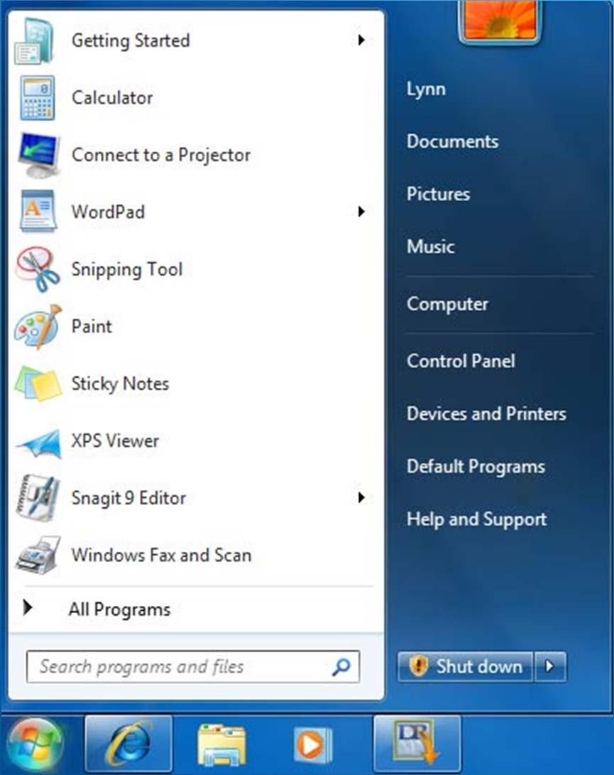 Start Menu System folders Programs Control Panel All