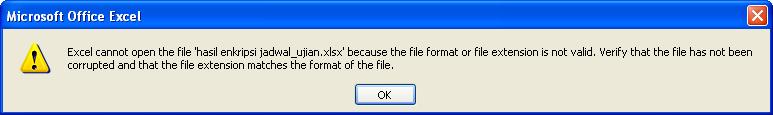 File plaintext adalah jadwal_ujian.xlsx dengan ukuran 10.0 KB. Hasil enkripsi menjadi file hasil enkripsi jadwal_ujian.xlsx berukuran 10.0 KB atau lebih sama dengan ukuran file aslinya.