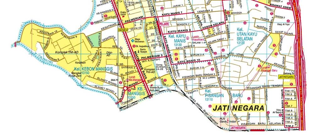 meliputi : Sebelah Utara : Dibatasi oleh Jalan Pramuka Raya dengan Kecamatan Johar Baru (Kodya