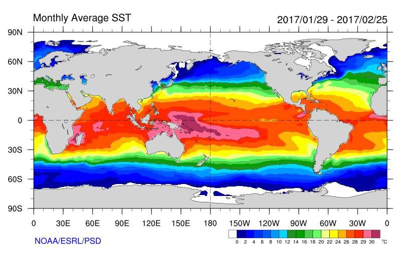 A.3 Suhu Muka Laut Gambar 2.4 Analisis Suhu muka laut Februari 2017 Sumber: www.esrl.noaa.
