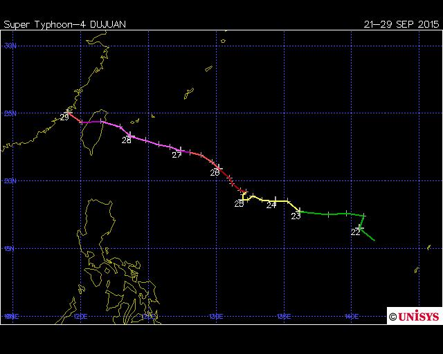 d. Gangguan Tropis Pada bulan September 2015 terjadi lima gangguan tropis di Belahan Bumi Utara (BBU).