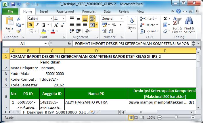 Input Deskripsi Nilai Rapor KTSP Download Format Nilai Format File