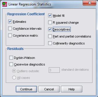 Gambar 4. Kotak dialog Linear regression statistics 6.