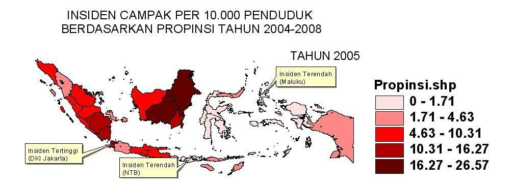 000 penduduk di Indonesia dari tahun 2004 sampai dengan tahun 2008 diatas diketahui bahwa insiden campak tertinggi pada tahun 2004 terjadi di propinsi DKI Jakarta dengan angka