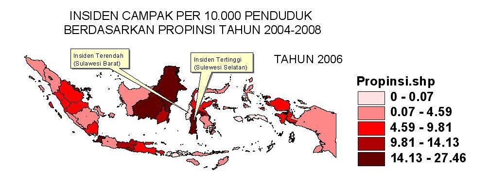 36 Pada tahun 2005, angka insiden campak tertinggi terjadi di propinsi DKI Jakarta dengan angka insiden 26,57 per 10.