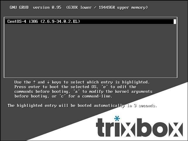 91 7. Setelah proses reboot selesai, maka akan muncul tampilan bootloader awal dari linux trixbox, tekan Enter untuk masuk ke linux