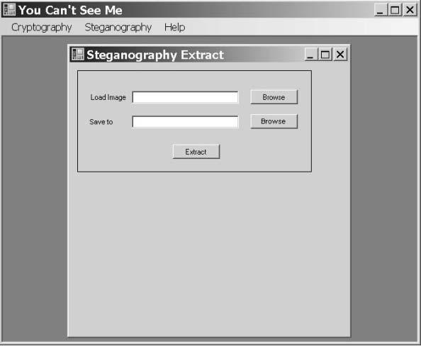 77 Setelah memilih submenu Extract pada Steganography, maka akan tampil layar seperti gambar 4.17. Gambar 4.