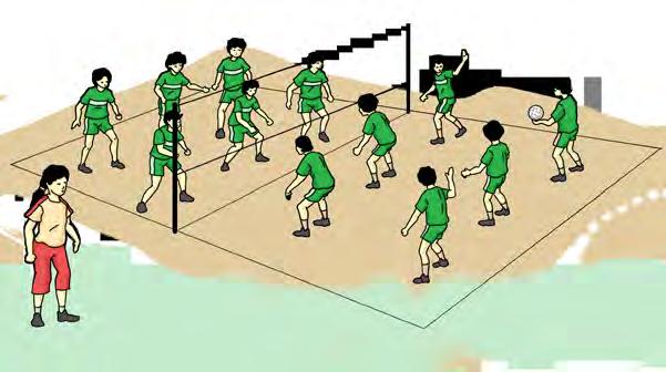 5) Setelah bola dimainkan oleh 3 orang pada satu lapangan, seberangkan bola ke lapangan lawan.