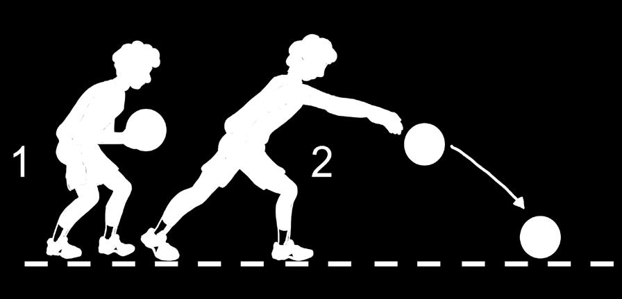 3) Akhir gerakan melakukan gerak dasar lemparan bola pantul (bounce pass): a) Berat badan dibawa ke depan. b) Kedua lengan lurus serong bawah rileks. c) Pandangan mengikuti arah gerakan bola.