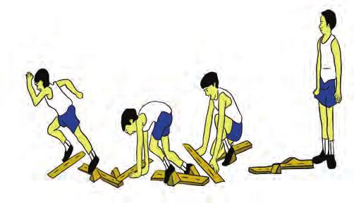 hitungan 1 : berdiri tegak menghadap start block atau menghadap arah gerakan, kedua lengan lurus di samping badan, pandangan ke depan, jarak tempuh untuk lari 10-15 meter, dilakukan berkelompok, b.