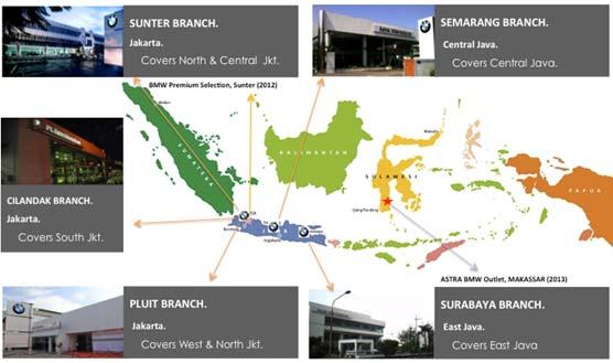 5 Sumber: PT XYZ, 2014 Gambar 1.3. Kantor Cabang Astra di Pulau Jawa Pada tahun 2013 penjualan di PT XYZ tercatat sebanyak 703 unit, dengan target perbulan 55 unit atau 660 unit dalam satu tahun.