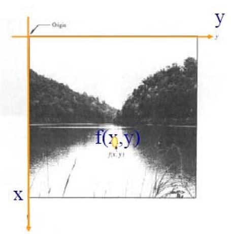 10 Gambar 2.2 Cara menentukan koordinat titik dalam sebuah citra (Petrus Paryono, Citra Digital) Gambar yang ditangkap oleh mata adalah berasal dari cahaya yang dipantulkan oleh objek yang terlihat.