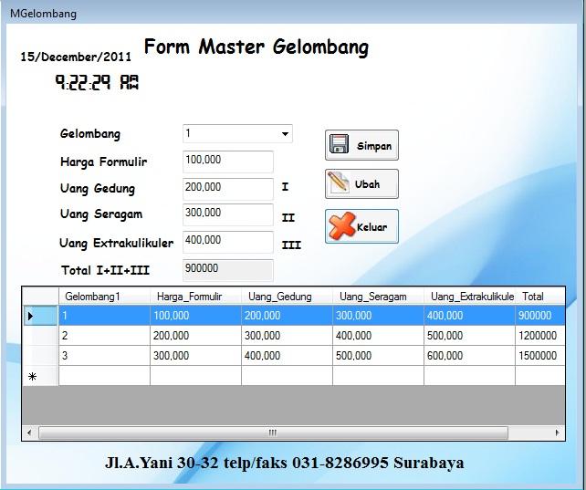 87 C. Form Master Gelombang Form master gelombang digunakan untuk mengelola data gelombang yang ada pada SMA KEMALA BHAYANGKARI 1 SURABAYA.
