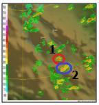 Cell awan berwarna merah mengindikasikan peningkatan jumlah awan dengan reflektifitas yaitu sekitar 48 dbz. Gambar 2. Produk turunan citra radar : CAPPI (Z); (29/01/2013; 07.30 UTC).