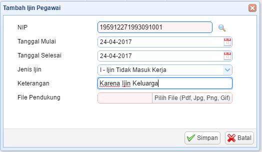 Digunakan untuk meng-input status cuti/ijin PNS. a. Klik pada submenu Setting Ijin Pegawai. b.