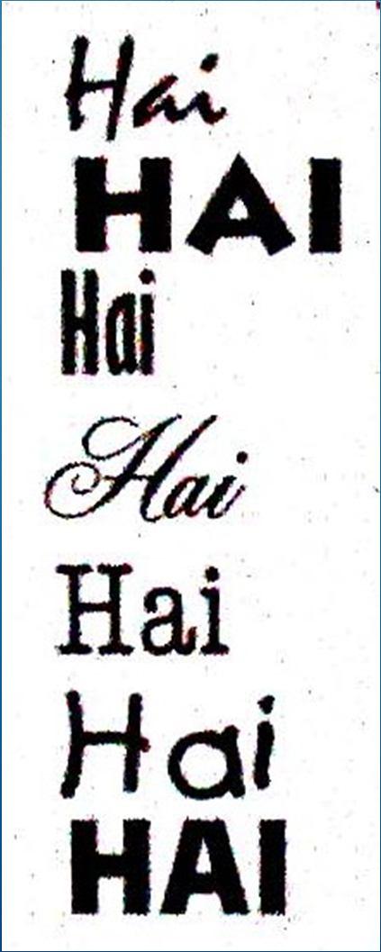 Dari contoh kata Hai dapat dipilih susunan huruf mana yang mampu menampilkan kesan apakah friendly, keakraban antarteman, sportif, minder, malu-malu, feminine, formal, kekanak-kanakan, dan yang