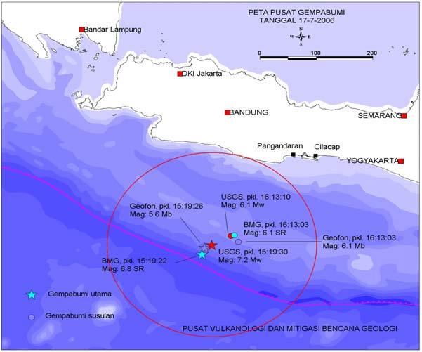 geodetik dapat merekam hampir seluruh tahapan gempa bumi melalui penelitian deformasi (Andreas et al, 2006). 2.2.3 Gempa Bumi Pangandaran 2006 Pada tanggal 17 Juli 2006 tepatnya pukul 15.