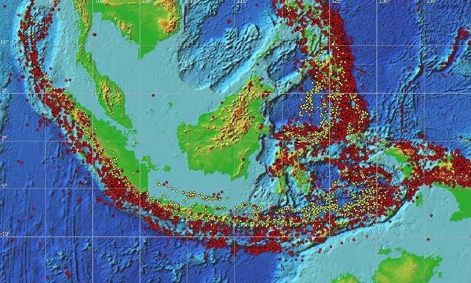 Daerah gempa kecil, magnitude kurang dari 5 jarang terjadi antara lain di daerah pantai timur Sumatera dan Kalimantan tengah.