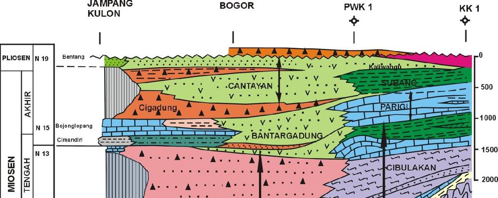Cekungan Bogor sebagian sudah merupakan daratan yang ditempati oleh puncak puncak gunung api pada kala Pliosen. Cekungan Bogor pada kala ini merupakan jalur magmatis (busur vulkanik).