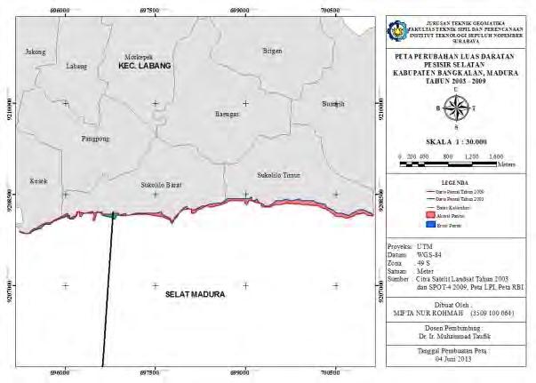 Gambar 9. Peta Perubahan Luasan Daratan Pesisir Utara Surabaya Tahun 2003-2009 Gambar 10.