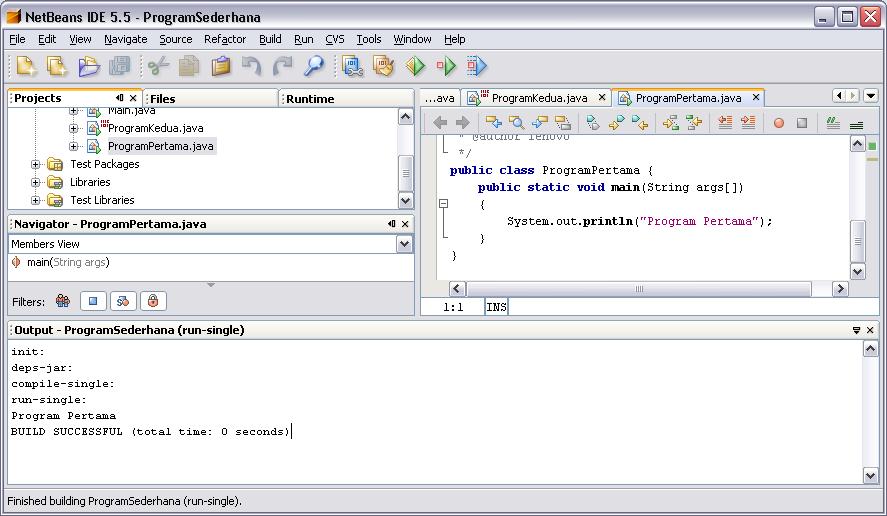 Dengan demikian anda berhasil membuat dan menjalankan program java dengan menggunakan NetBeans. 2.