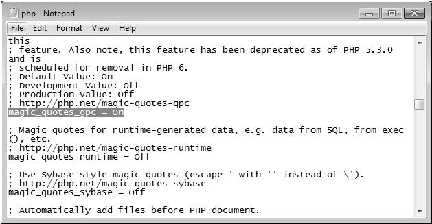 85 2) Mengaktifkan on pada syntax magic_quotes_gpc, lalu tekan Ctrl+S atau klik File >> Save, untuk menyimpan hasil perubahan pada file php.ini Gambar 4.83 Tampilan php.