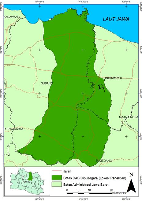 III. BAHAN DAN METODE 3.1 Lokasi dan Waktu Penelitian Penelitian dilaksanakan di daerah Daerah Aliran Sungai (DAS) Cipunagara dan sekitarnya, Jawa Barat (Gambar 1).