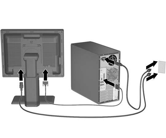 Penyiapan Cepat Langkah 5: Hubungkan Kabel Daya Hubungkan kabel daya dan kabel monitor seperti yang ditunjukkan. Hidupkan monitor, kemudian hidupkan komputer.