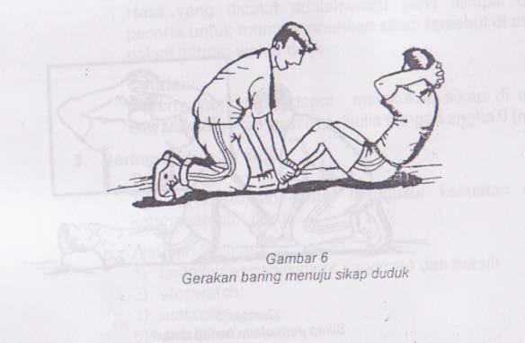 Gambar 8 Sikap permulaan baring duduk b) Petugas/peserta lain memegang atau menekan kedua pergelangan kaki agar tidak terangkat.