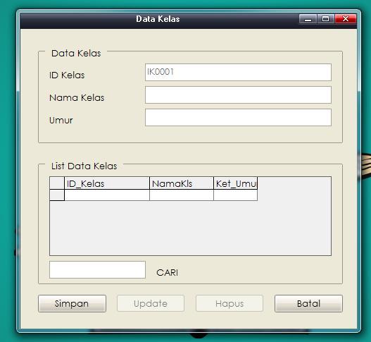 4. Tampilan Form Data Kelas 3. Untuk mempermudah pengguna dalam mengolah data yang masih manual menjadi komputerisasi. 5.2 Saran 1. Menggunakan program sesuai dengan kebutuhan 2.