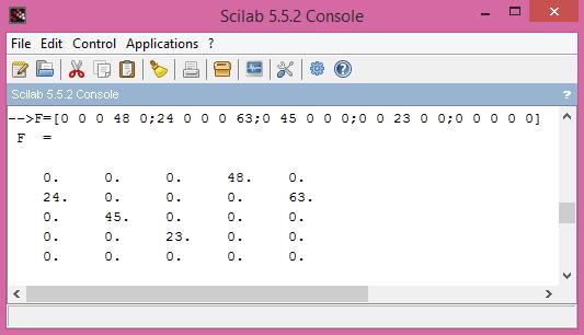 Gambar 4.16 Tampilan Perintah Scilab untuk Membentuk Matriks Gambar 4.