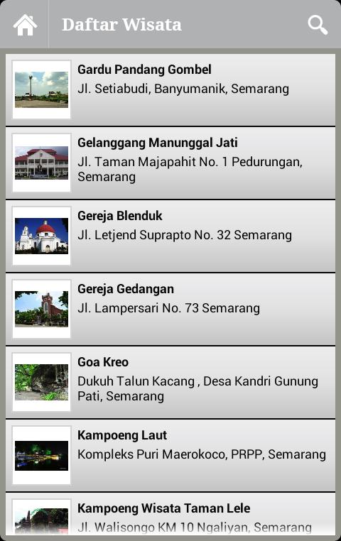 Daftar Wisata untuk menampilkan daftar obyek wisata yang ada. Buku Tamu untuk menampilkan komentar user yang menggunakan aplikasi ini dan untuk mengirim komentar.