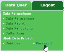 Ubah Password Untuk merubah password, silahkan pilih menu Data User» Ubah Data Pribadi» Password.
