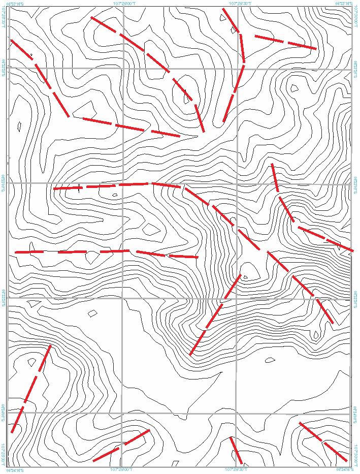 Gambar 3.2. Pola kelurusan dari analisis topografi punggungan daerah penelitian.