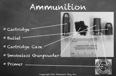 Peluru Peluru umumnya terdiri dari beberapa bagian yaitu catridge, bullet, catridge case, smokeles gunpowder, primer.