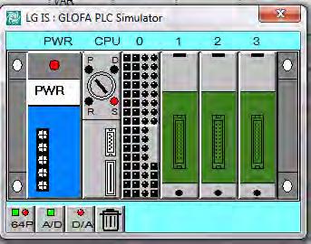 Setelah klik ok maka akan muncul tampilan Glofa PLC Simulator secara sederhana, kita cukup mengklik saja input yang ingin kita tes dan akan terlihat apakah pemrograman input sudah sesuai